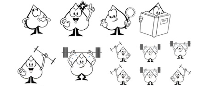 Abbildung verschiedener Pikos, welche zur Zuordnung eines Schwierigkeitsgrades genutzt werden können. Zum Beispiel überlegender Piko oder Piko der mühelos eine Hantelstange hochhebt.